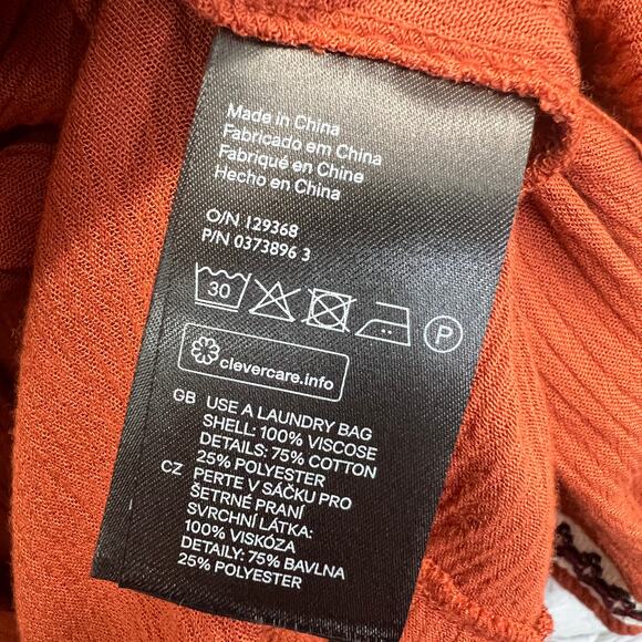 H&M Boho Peasant Blouse Orange Embroidered Tunic Top 10 M Ethnic Festival Flowy - Picture 10 of 11